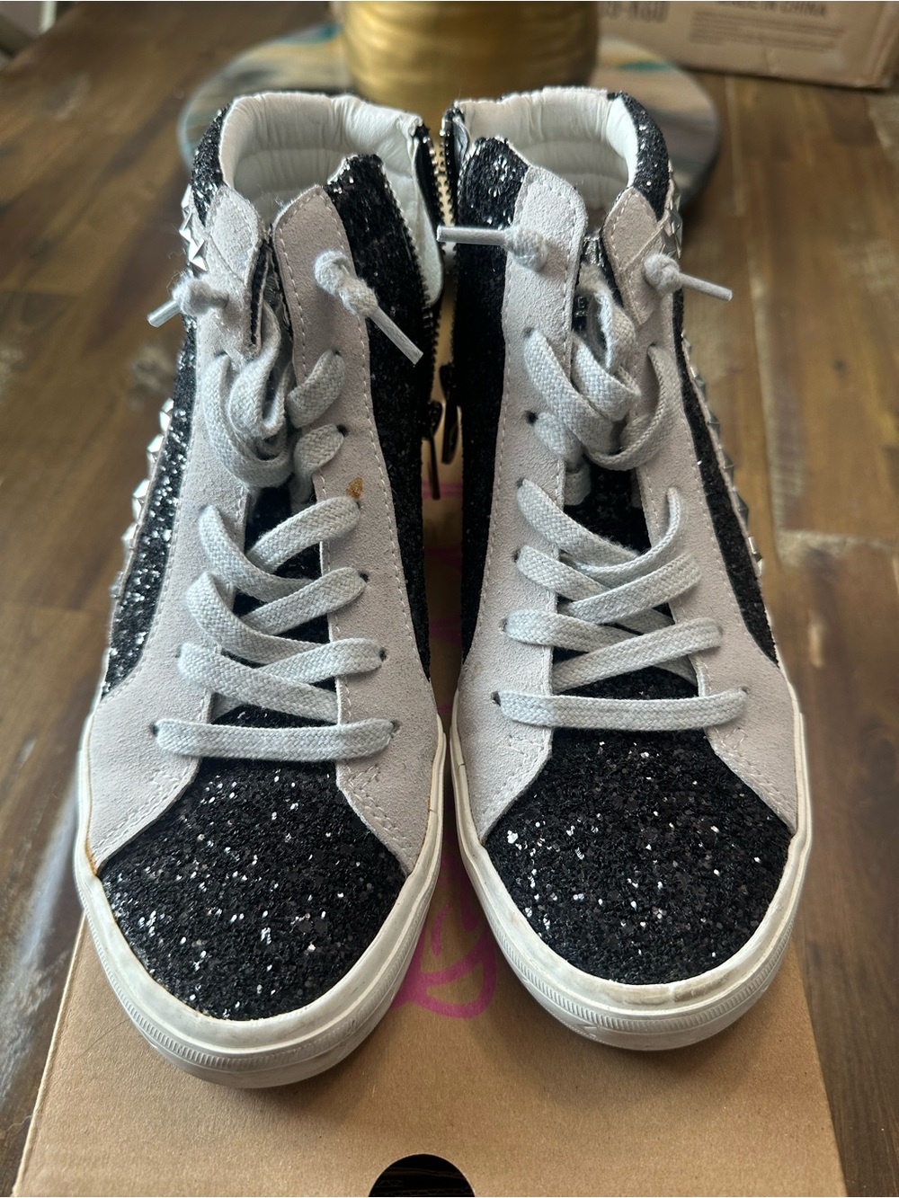 Vintage Havana Black and White Glitter High-Top Sneakers